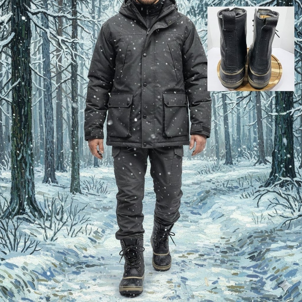 Sorel 1964 Premium T Mens Boots Size 8 Black Waterproof Leather Duck Snow NM1561